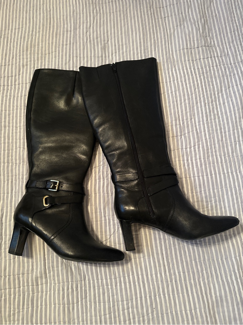 Lauren Ralph Lauren Tall Black Boots Leather Mid-Heel Riding Boot Elberta